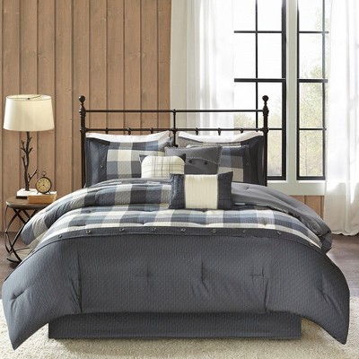 7 Pcs Stylish Buffalo Plaid Print Comforter Set, All Season Bedding Sets, Cozy Home Textile for Modern Bedroom Decor