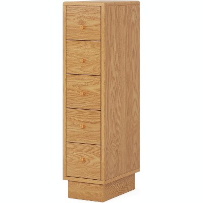 Tribesigns 5-Drawer Narrow Dresser, Wood Tall Dresser for Bedroom, Skinny Dresser Chest of Drawers for Small Spaces, Bathroom, Closet