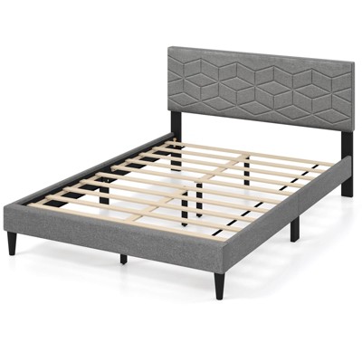 Costway Twin/Full/Queen Size Bed Frame with Linen Fabric Upholstered Headboard & Wooden Slat Support