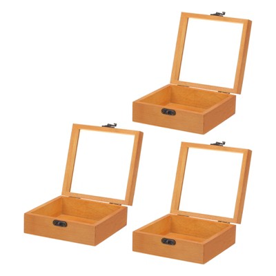Unique Bargains Decoration Storage DIY Craft Unfinished Wooden Display Boxes with Lids 3 Pcs