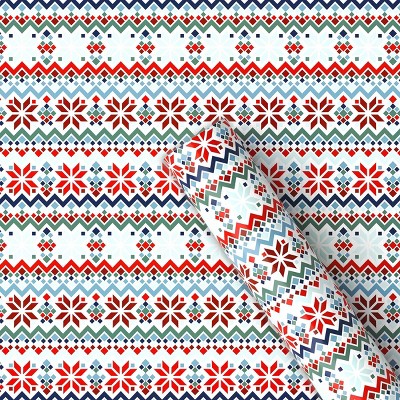 30" 90 sq ft Christmas Roll Wrap Scandinavian Sweater Pattern - Wondershop™