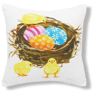 C&F Home Chicks & Easter Egg Nest Spring Themed Printed Small/Petite Accent Pillow, 8" x 8"