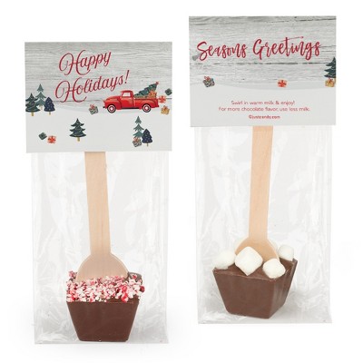 12 Pcs Christmas Hot Chocolate Spoons Dark Chocolate Crushed Peppermint - Happy Holidays