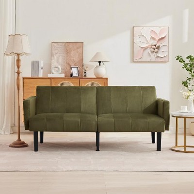 75.5” Adjustable Sofa Bed – 3-Position Recliner with Off-Floor Design for Small Spaces (Gray/Green)