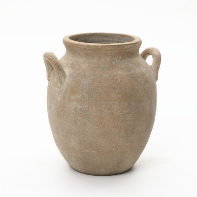 LuxenHome Rustic Antiqued Brown 12.6-Inch Tall Round Terracotta Vase with Handles Multicolored