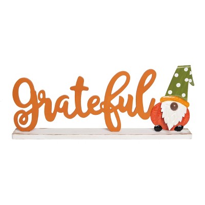 Transpac 22.25 in Orange Harvest Grateful Gnome Decor for Fall and Harvest Decorative Wood Letters and Words