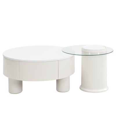 Maliang Round Nesting Coffee Table Set of 2, Coffee Table with Storage Drawer, Plastic, Large 27.56'', Small 19.69''