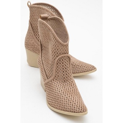 Pera Dark Beige Block Heel Boot (Women) | Prologue Shoes