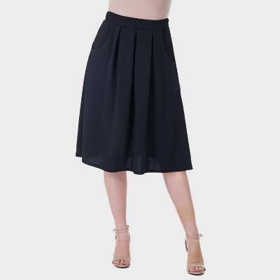 24seven Comfort Aapparel Womens Pleated Elastic Waist Knee Length Pocket Skirt