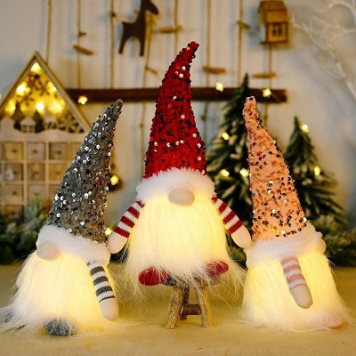 3pcs Cute Decorations, Christmas Glitter and Lamp Rudolf Doll, Christmas Decorations, Christmas Glowing Faceless Doll Decorations Window Decorations
