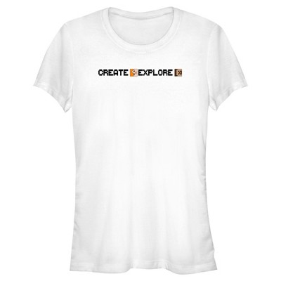 Juniors Womens Minecraft Create Explore Alex and Steve T-Shirt