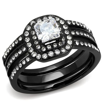 Slickblue Polished IP Black Stainless Steel Ring for Women Featuring Clear CZ, Ring Size 5-10