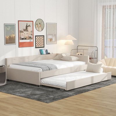 Whisen Elegant Design Queen Size Upholstered Platform Bed with USB Ports