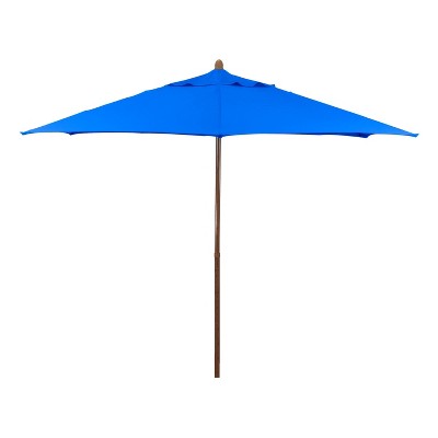9' x 9' Round Wood Grain Steel Patio Umbrella Pacific Blue - Astella: Water-Resistant, Push-Up, No Assembly Required