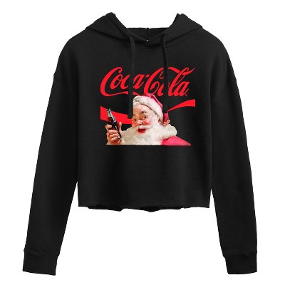 Women's - Coca-Cola - Santa Closeup Coca Cola Logo Cropped Graphic Hoodie