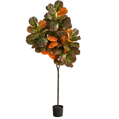 Nearly Natural 6-ft Autumn Fiddle Leaf Artificial Tree