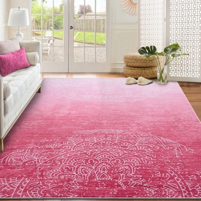 Modern Abstract Rug Washable Rug Ombre Rug Distressed Medallion Rug for Living Room, Stain Resistant Thin Rug with Non Slip Backing, Foldable Rug