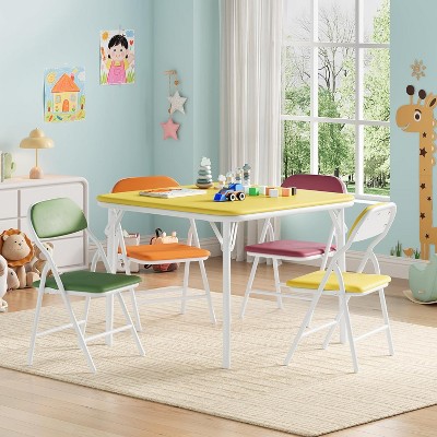 3-Piece Kids Folding Table and Chairs Set, Toddlers Children's Activity Table and Chairs Set for Dining Room, Daycare, Classrooms
