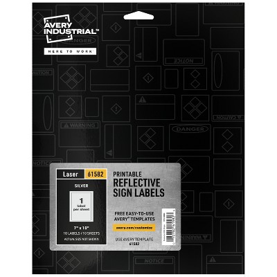 Avery Reflective Labels, 7" x 10" Silver Reflective Sign Labels, Laser Printable, 10 Labels (61582)