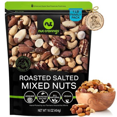 Nut Cravings Mixed Nuts Roasted & Salted Brazils, Pecans, Almonds, Hazelnuts, Cashews