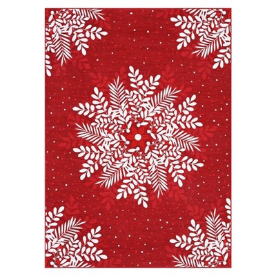 COZONY Christmas Snowflake Area Rug, Washable Non-Slip Accent Rug for Entryway, Front Door, Bedroom, Living Room & Indoor Holiday Decor