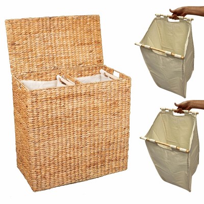 BirdRock Home Water Hyacinth Laundry Hamper Divided