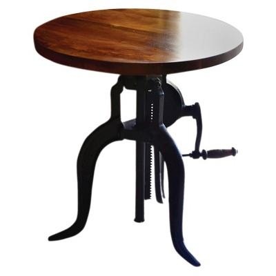 Carolina Living Emma Adjustable Crank Accent Table Chestnut/Black: Rustic Round, Metal Frame, Mango Wood Top