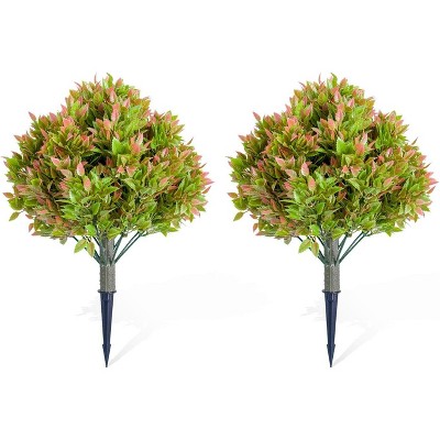 Acekool Set of Artificial Topiary Ball Trees with Metal Ground Spikes, UV Resistant Cedar/Eucalyptus for Garden Patio Indoor Outdoor, Easy Install