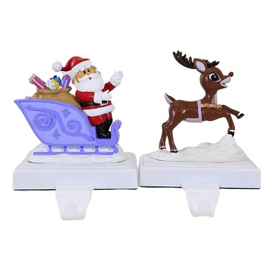 Roman 7.0 Inch Rudolph & Santa Stocking Holders Stocking Holder , Set/2 Sleigh Reindeer (2PC)