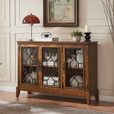 Stylish Dark Walnut Buffet Sideboard with Three Doors and Four Compartments - Ideal for Home Organization and Decor