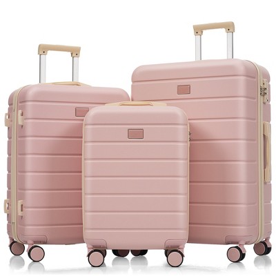 Gulches Premium 3-Piece ABS Travel Luggage Set, TSA Lock Suitcase Ensemble, Pink, 20, 24, and 28 Inch Sizes with 360° Spinner Wheels