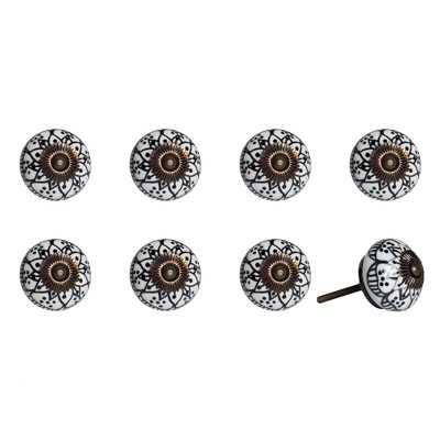 HomeRoots Set of Eight Black And White Ceramic And Metal Drawer Pull Knobs