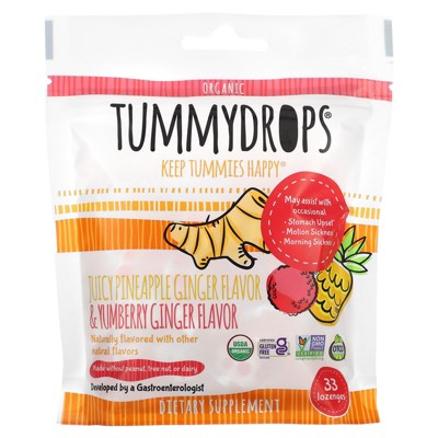 USDA Organic Tropical Ginger Variety Pack Tummydrops (mix of pineapple & yumberry, 33 individually wrapped drops)