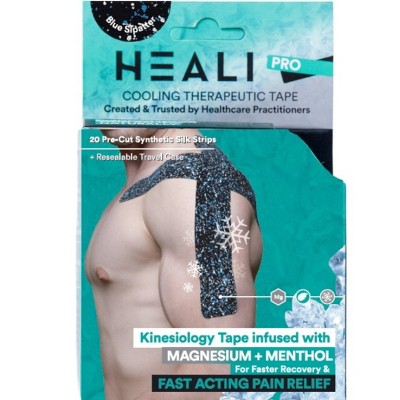 Heali Pro Cooling Therapeutic Tape - Kinesiology Tape Infused with Magnesium & Menthol - Blue Splatter - 20 Strips