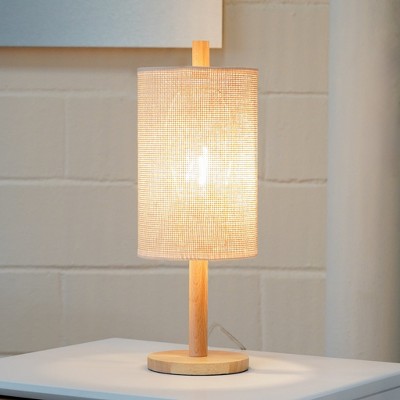 Modern Classic Oak Desk Lamp – Natural Paper-Rattan Weave Shade, 110–120V Plug-In European-Style Light for Living Room, Bedroom or Study
