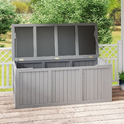 Okak 67/112 Gallon All-Weather Wooden Deck Box, Storage Containers with Hinged Lid, Patio Storage Box for Outdoor Furniture Cushions, Pool Toys