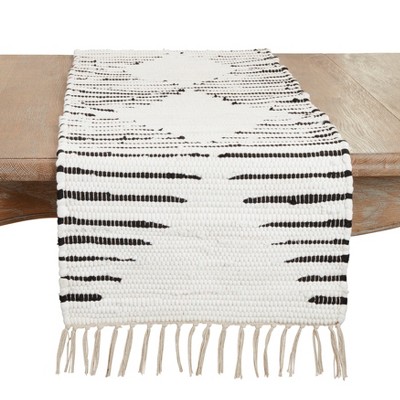 Saro Lifestyle Artisanal Diamond Chindi Table Runner, Black, 16"x72"