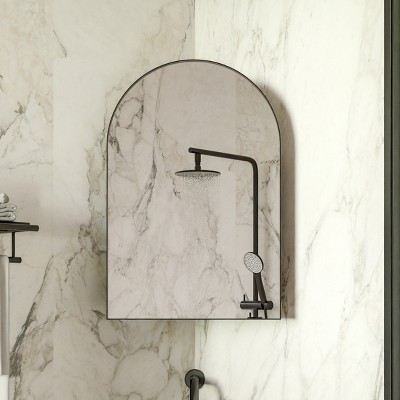 KTMBDW Farmhouse Metal Framed Recessed Bathroom Medicine Cabinet with Beveled Mirror Bathroom Medicine Cabinet