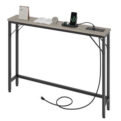 Garvee 5.9" Narrow Sofa Table with Outlets, Skinny Console Table with Storage, Slim Behind Couch Table for Living Room, Hallway, Foyer