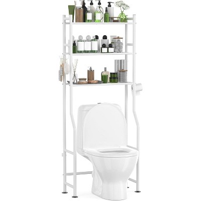 Over The Toilet Shelf, Metal Floor-Standing Toilet Storage, with Removable Towel Hooks&Paper Holder, for Bathroom, Restroom, Laundry
