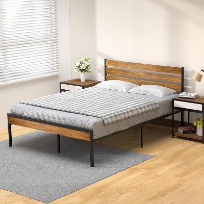 coucheta Bed Frame with Wooden Headboard,  Strong Metal Slats As Platform Support, Storage Space