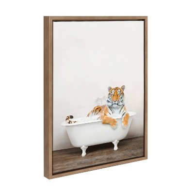 18" x 24" Sylvie Bengal Tiger in Rustic Bath Framed Canvas by Amy Peterson - Kate & Laurel All Things Decor