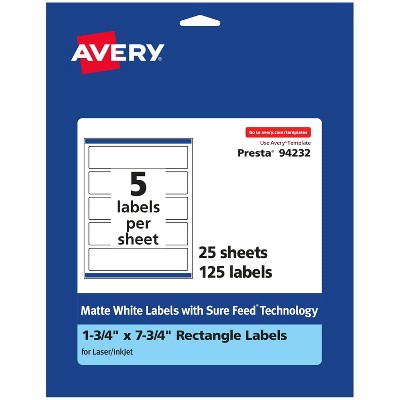 Avery Matte White Rectangle Labels, 1.75" x 7.75"