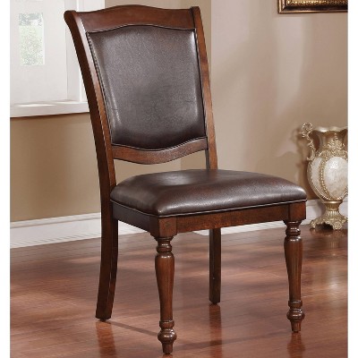HOMES: Inside + Out Set of 2 Junipera Traditional Side Chairs Brown Cherry/Espresso : Faux Leather, Wood Frame