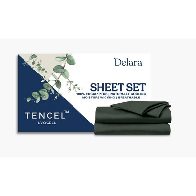 Delara 100% Eucalyptus Lyocell Tencel Sheet Set, Naturally Cooling, Soft, Silky, Temperature Balancing, Smooth & Breathable