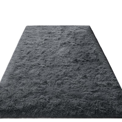 Itopfox Fluffy Dark Grey Area Rug for Bedroom Living Room, Soft Plush Shaggy Deep Gray Kids Rug, Non-Slip and Machine Washable Carpet for Dorm Decor