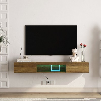 MOEPISY Floating TV Stand, Wall Mounted TV Shelf with Power Outlet,Wall Mounted Floating 65inch TV Stand brown
