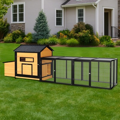 KTMBDW Chicken Coop and Run Indoor Outdoor, Wooden Hen House with Nesting Box, Deep No Leak Pull Out Tray, for Chick, Black&Natural