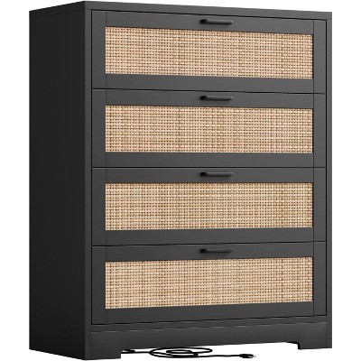 47" Rattan 5-Drawer Dresser - Tall Storage Chest for Bedroom & Living Room
