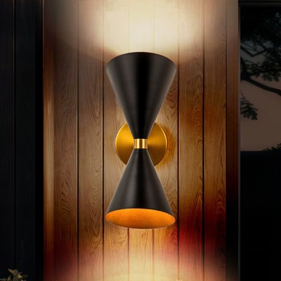 Rennnsan Tristalyn 14"H Hardwired 2-Light Hourglass Shape Mid-Century Modern Dimmable Wall Sconce in Black